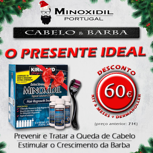 Promoção Natal | Minoxidil 5% Kirkland - 6 Frascos + DermaRoller - Minoxidil Portugal