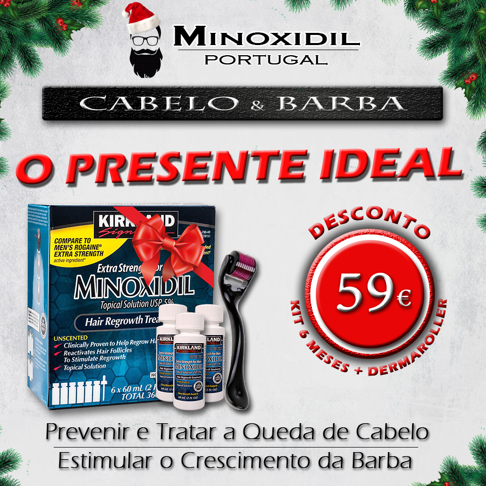 Promoção Natal | Minoxidil 5% Kirkland - 6 Frascos + DermaRoller